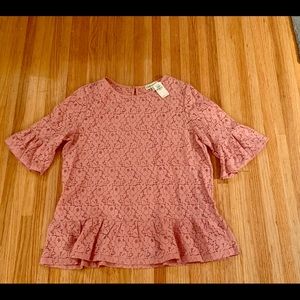 Neiman Marcus pink lace blouse with peplum. New with tag.